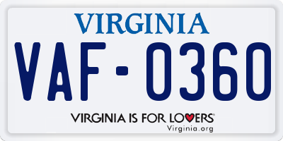 VA license plate VAF0360