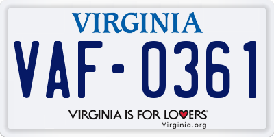 VA license plate VAF0361