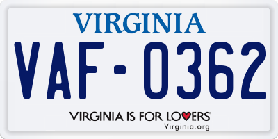 VA license plate VAF0362