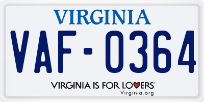 VA license plate VAF0364