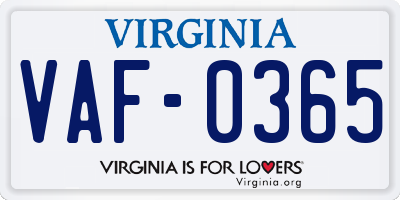 VA license plate VAF0365