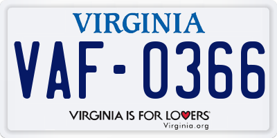 VA license plate VAF0366