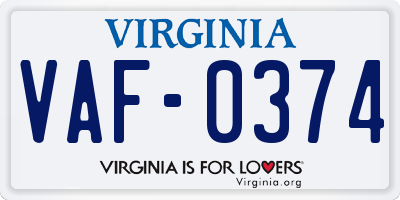 VA license plate VAF0374