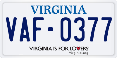 VA license plate VAF0377