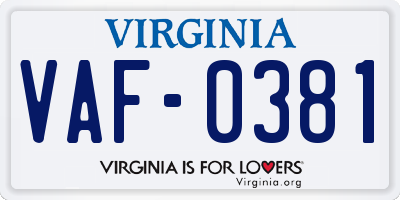 VA license plate VAF0381