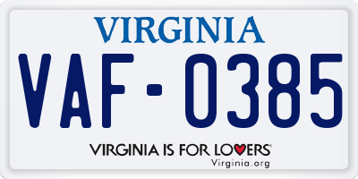VA license plate VAF0385