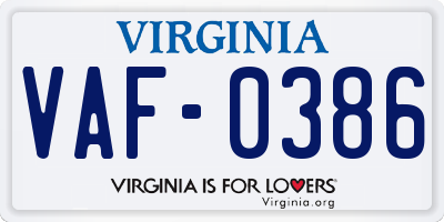 VA license plate VAF0386