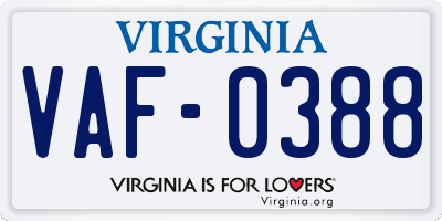 VA license plate VAF0388