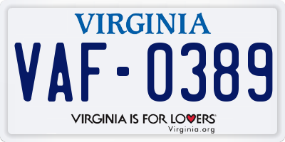 VA license plate VAF0389