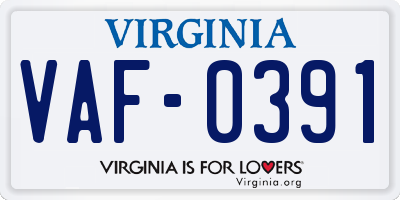 VA license plate VAF0391
