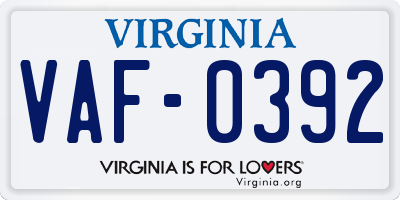 VA license plate VAF0392