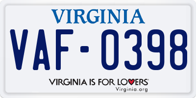 VA license plate VAF0398