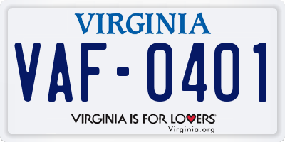 VA license plate VAF0401
