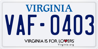 VA license plate VAF0403