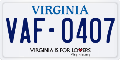 VA license plate VAF0407