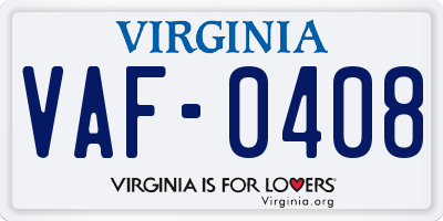 VA license plate VAF0408