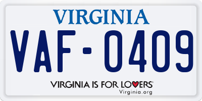 VA license plate VAF0409