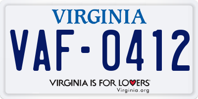 VA license plate VAF0412