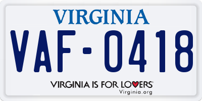 VA license plate VAF0418