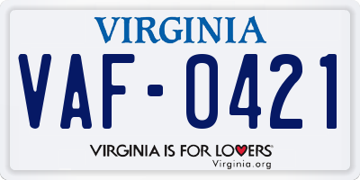 VA license plate VAF0421