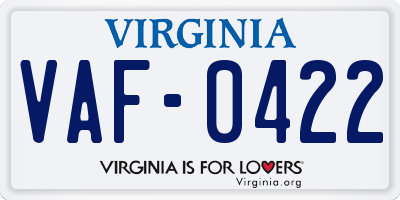 VA license plate VAF0422