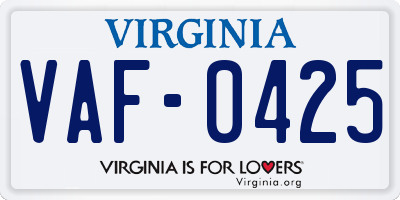 VA license plate VAF0425