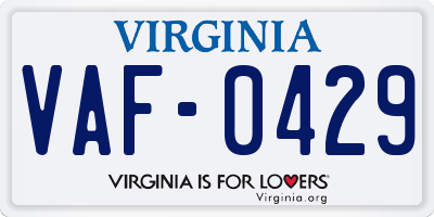 VA license plate VAF0429
