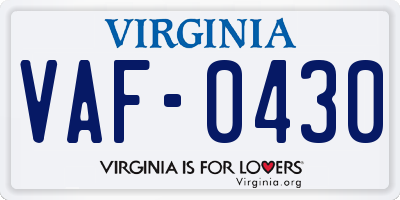 VA license plate VAF0430