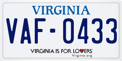 VA license plate VAF0433