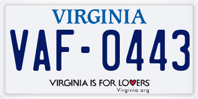 VA license plate VAF0443