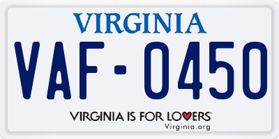 VA license plate VAF0450