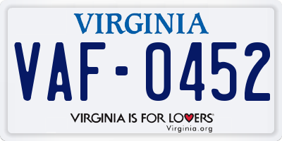 VA license plate VAF0452