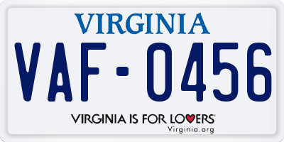 VA license plate VAF0456