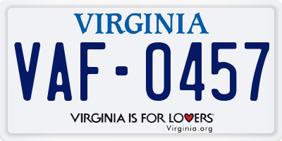 VA license plate VAF0457