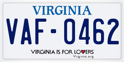 VA license plate VAF0462