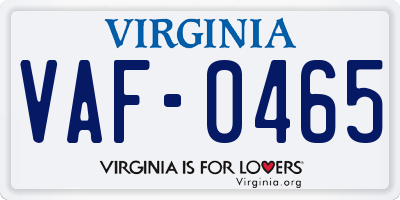 VA license plate VAF0465