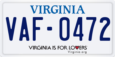 VA license plate VAF0472