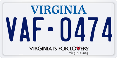 VA license plate VAF0474
