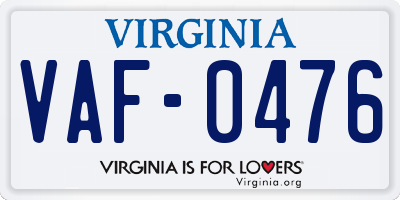 VA license plate VAF0476