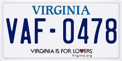 VA license plate VAF0478