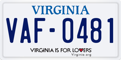 VA license plate VAF0481