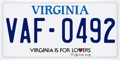 VA license plate VAF0492