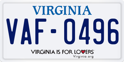 VA license plate VAF0496