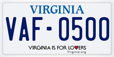 VA license plate VAF0500