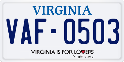 VA license plate VAF0503