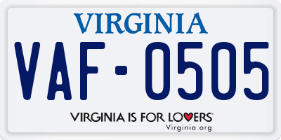 VA license plate VAF0505