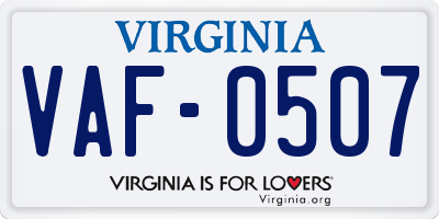 VA license plate VAF0507