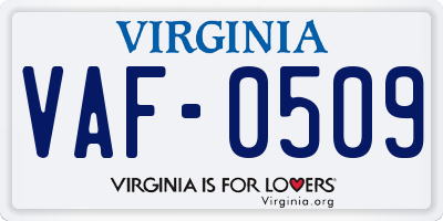 VA license plate VAF0509