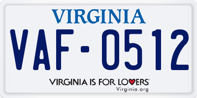 VA license plate VAF0512