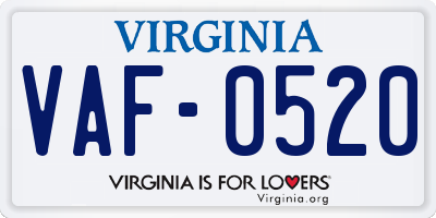 VA license plate VAF0520